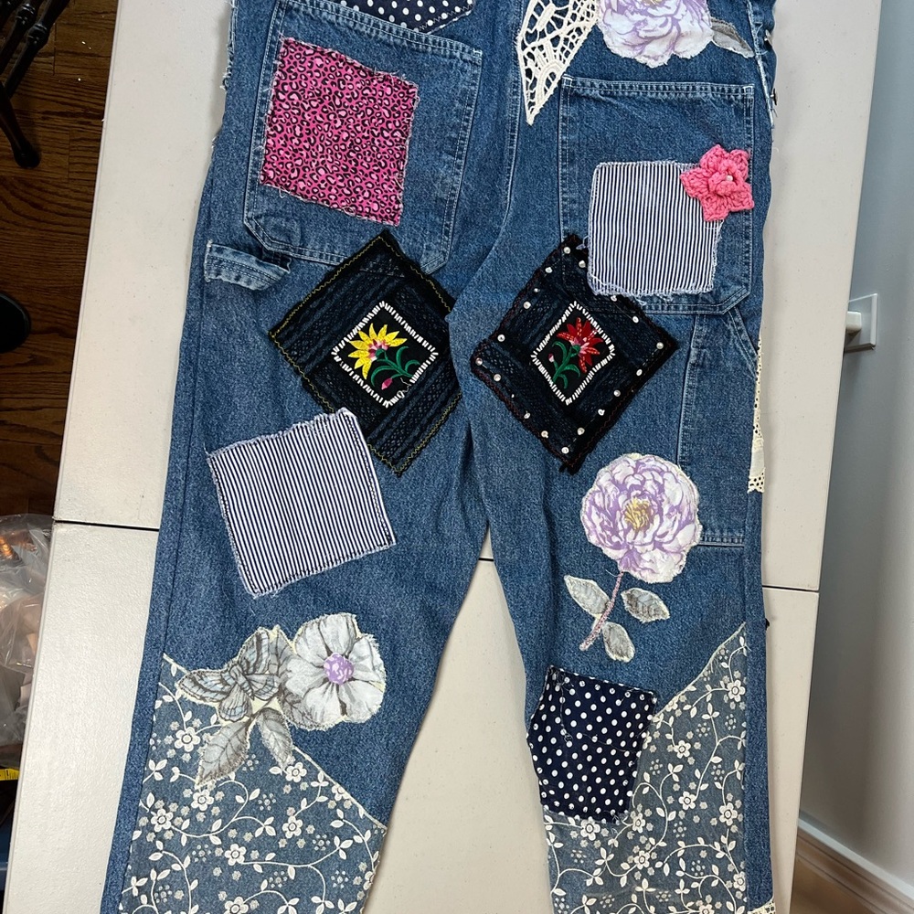 Faded Glory Floral Patchwork Denim Jumpsuit - Picture 12 of 17